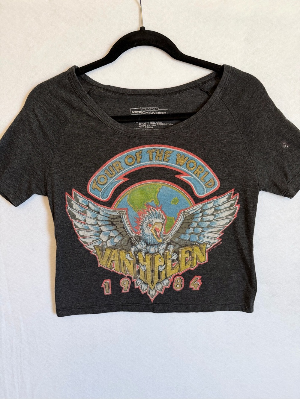 Retro 1984 Van Halen Tour of the World Graphic Crop Top Tee